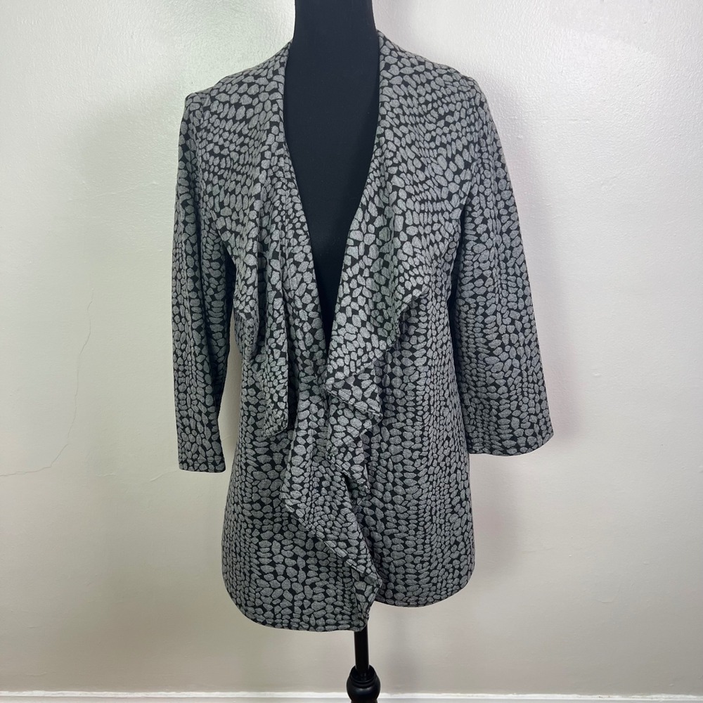 Calvin Klein Women's Gray Animal Print Ruffle Front 3/4 Sleeve Blazer